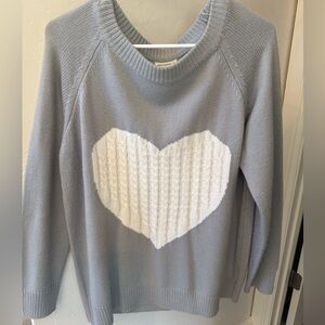 Valentines Gray Sweater with off white cable knit Heart.